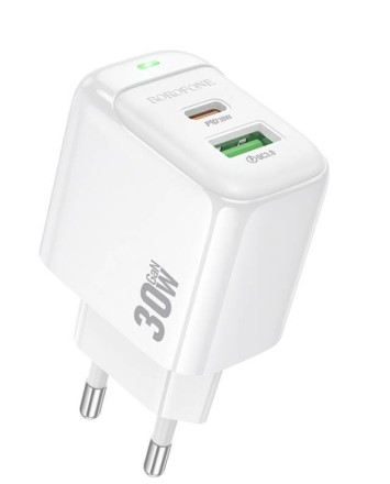  Сетевое зар. устр. Borofone BAS45A 1USB/1C 30W QC3.0 белое