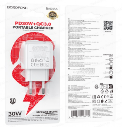 Сетевое зар. устр. Borofone BAS45A 1USB/1C 30W QC3.0 белое