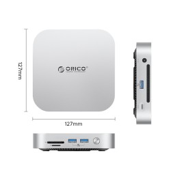 Док-станция + хаб Orico M47P для 2 SSD M.2 USB3.2x3/MicroSD/TF/Совместим с Mac Mini M4 серебристый