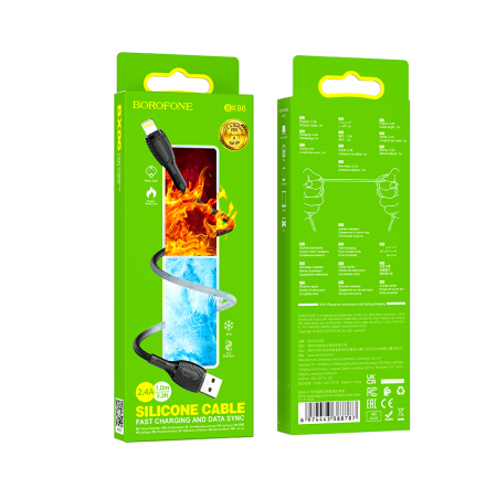  Usb Кабель-зарядка Lightning Borofone BX86 2.4A 1м черный