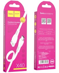Usb Кабель-зарядка Type-C Hoco X40 Noah 3A 1м плоский силиконовый белый