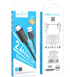 Usb Кабель-зарядка Micro Hoco X88 Cool 2.4A 1м силиконовый чёрный