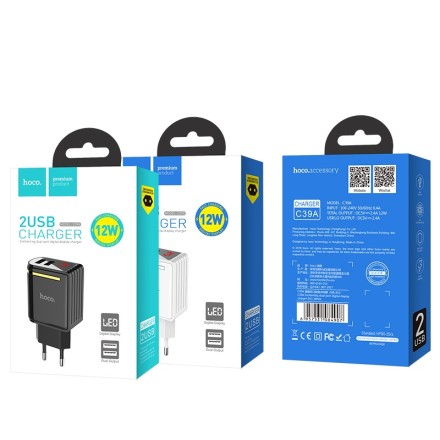  Сетевое зар. устр. Hoco C39A 2USB, 2.4A белое