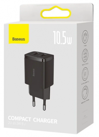 Сетевое зар. устр. Baseus Compact 10.5W 2USB (CCXJ010201) черное