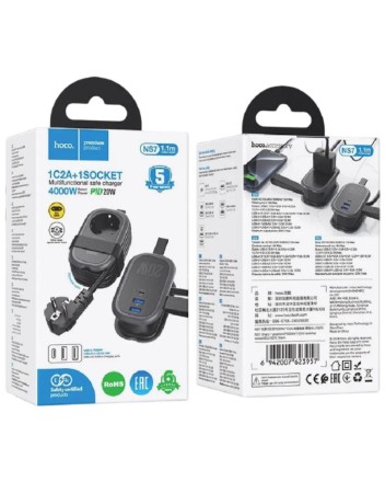  Сетевой фильтр HOCO NS7 1 розетка/2USB/1C 1.1м черный
