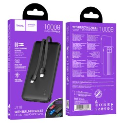 Powerbank Hoco J118 10000mAh 2USB/1C с проводом Type-C/Lightning черный