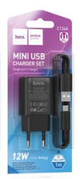 Сетевое зар. устр. Hoco C134A с шнуром Micro 1USB 12W черное