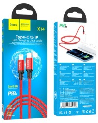 Usb Кабель-зарядка Type-C на Lightning Hoco X14 Double 3A 20W 3м в тканевой оплетке красный