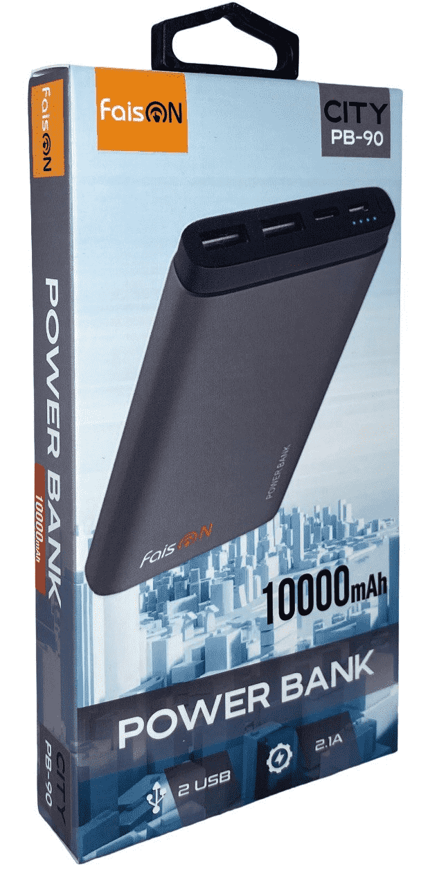 Powerbank Faison PB90 City 10000mAh 2USB 2.1A серебристый купить оптом