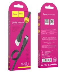 Usb Кабель-зарядка Type-C Hoco X40 Noah 3A 1м плоский силиконовый чёрный