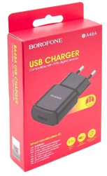 Сетевое зар. устр. Borofone BA48A 1USB 2.1A пластик чёрный