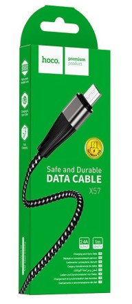  Usb Кабель-зарядка Micro Hoco X57 Blessing 2.4A 1м в нейлоновой оплетке черный