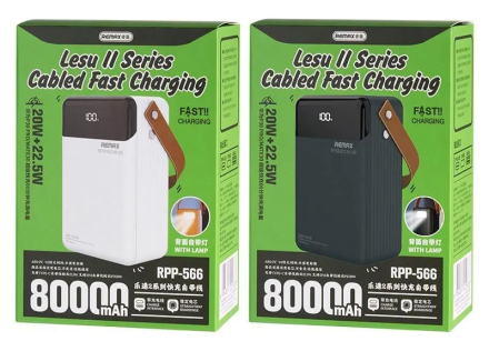  Powerbank REMAX RPP-566 80000mAh 3USB+2C+L+M провод С+L 22.5W черный