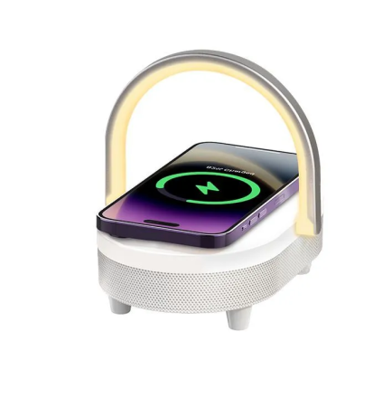  Беспроводное зарядное устройство + ночник + колонка Recci RLS-L16 15W белое