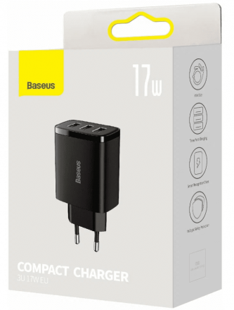 Сетевое зар. устр. Baseus Compact 17W 3USB CCXJ020101 черное