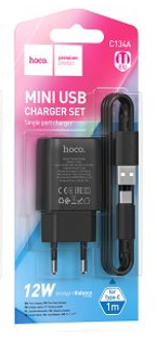  Сетевое зар. устр. Hoco C134A с шнуром Type-C 1USB 12W черное