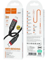 Usb Кабель-зарядка Type-C на Lightning Hoco X59 3A 20W 3м в тканевой оплетке черный