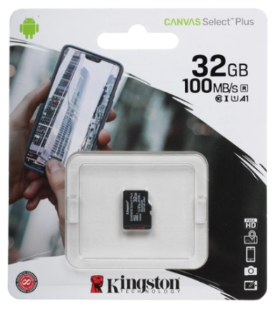  micro SDHC карта памяти Kingston 32GB Class10 Canvas Select Plus A1 100MB/s без адап (SDCS2/32GBSP)