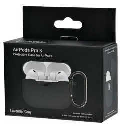 Силиконовый чехол для AirPods Pro 3 c карабином серый