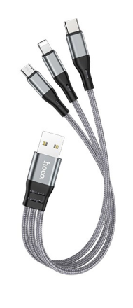  Usb Кабель-зарядка Hoco X47 3в1 Micro/Lightning/Type-C 25см серый