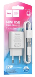 Сетевое зар. устр. Hoco C134A с шнуром Type-C 1USB 12W белое