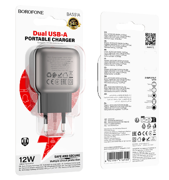  Сетевое зар. устр. Borofone BAS51A 2USB 12W черное