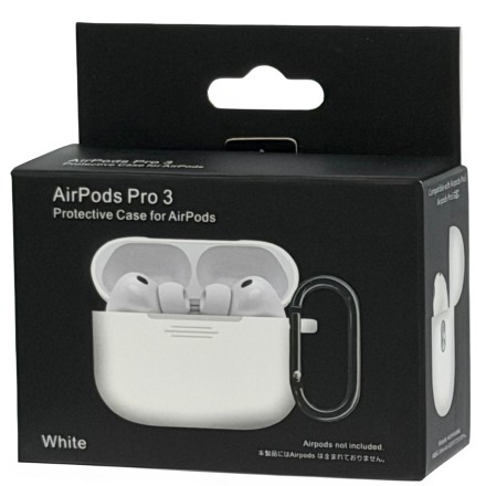  Силиконовый чехол для AirPods Pro 3 c карабином белый