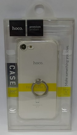  Накладка для i-Phone 7 Hoco Metal finger ring силикон прозрачный кольцо серебристое