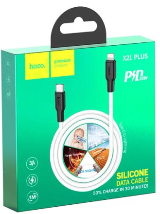  Usb Кабель-зарядка Type-C на Lightning Hoco X21 plus 20W 3A 1M белый