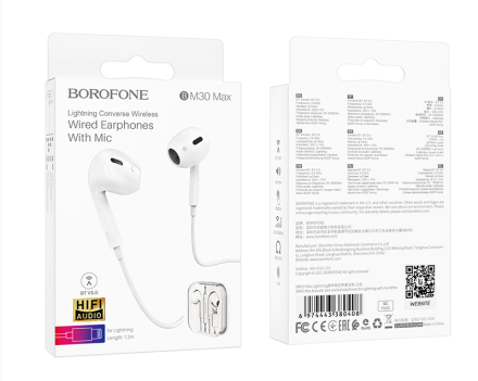  Стереонаушники Borofone BM30 Max Lightning 1.2м белые