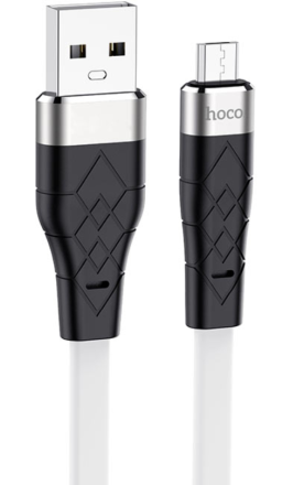  Usb Кабель-зарядка Micro Hoco X53 Angel 2.4A 1м плоский силиконовый белый