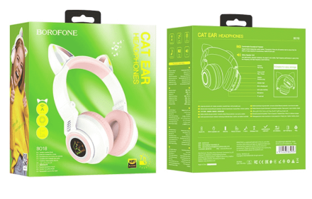 Стереонаушники Bluetooth Полноразмерные Borofone B018 Cat Ear V5.0/7ч белые