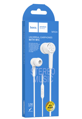  Наушники с микрофоном Hoco M104 1.2м белые