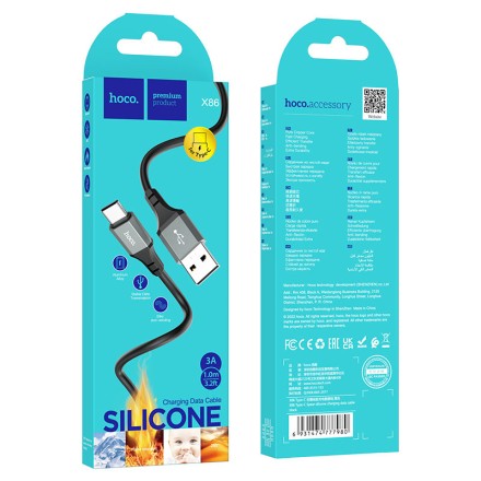  Usb Кабель-зарядка Type-C Hoco X86 3A 1м мягкий силиконовый черный