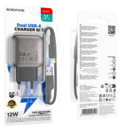 Сетевое зар. устр. Borofone BAS51A с шнуром Lightning 2USB 12W черное
