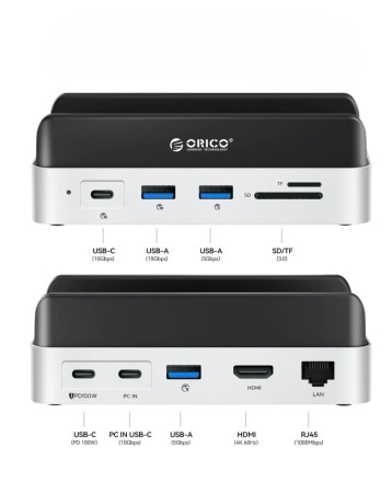  Док-станция + хаб Orico VSP10 USB3.0x3/USB-Cx3/HDMI/RJ45/MicroSD/TF/Mac Mini черный