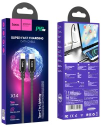 Usb Кабель-зарядка Type-C на Lightning Hoco X14 Double 3A 20W 1м в тканевой оплетке черный