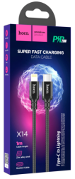 Usb Кабель-зарядка Type-C на Lightning Hoco X14 Double 3A 20W 1м в тканевой оплетке черный