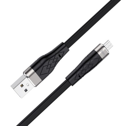  Usb Кабель-зарядка Micro Hoco X53 Angel 2.4A 1м плоский силиконовый черный