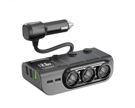  Разветвитель прикуривателя Earldom ET-CS4 120W 3 гнезда/3USB/2C + LCD черный