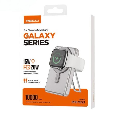  Powerbank магнитный с MagSafe Recci Galaxy RPB-W23 10000mAh 1C 15W/20W серебристый