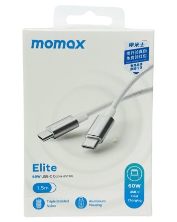  Usb Кабель-зарядка Type-C на Type-C Momax elite 60W DC30W 1.5м белый