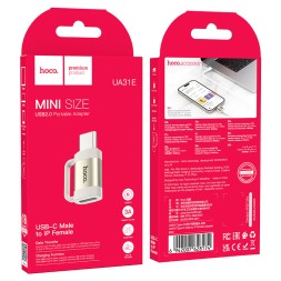 Переходник Hoco UA31E USB-C (папа) на Lightning (мама) серебристый