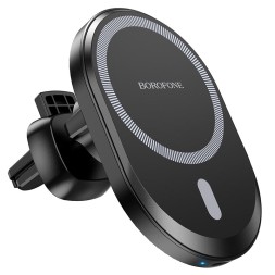 Держатель c беспроводной зарядкой в воздуховод Borofone BH201 15W магнитный черный
