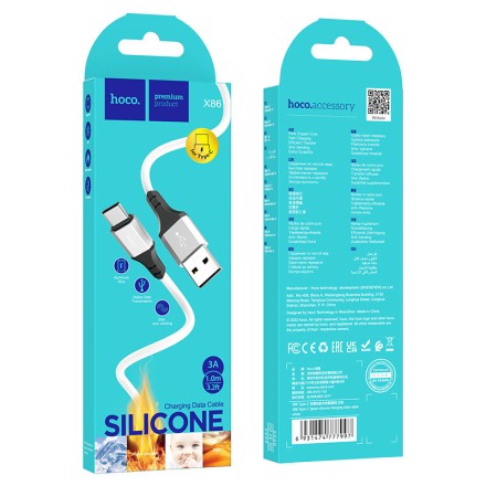  Usb Кабель-зарядка Type-C Hoco X86 3A 1м мягкий силиконовый белый
