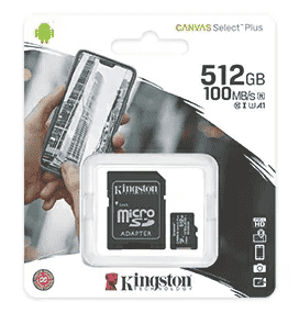  micro SDHC карта памяти Kingston 512GB Class 10 UHS-I Ultra 100MB/s с адапт. (SDCS2/512GB)