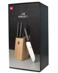 Ножи HUOHOU кухонный из нержавеющей стали (5 предметов+органайзер) HU0057 черные