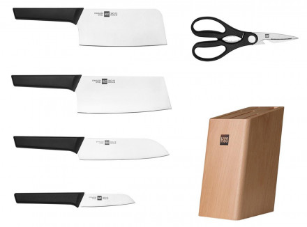 Ножи Xiaomi Mijia HUOHOU кухонный из нержавеющей стали (5 предметов+органайзер) HU0057 черные