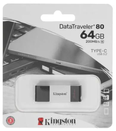  3.0/3.2 USB флеш накопитель Kingston 64GB (DT80/64GB) черный/серебро