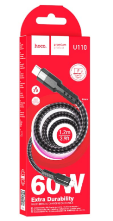  Usb Кабель-зарядка Type-C на Type-C Hoco U110 3A 60W 1.2м черный